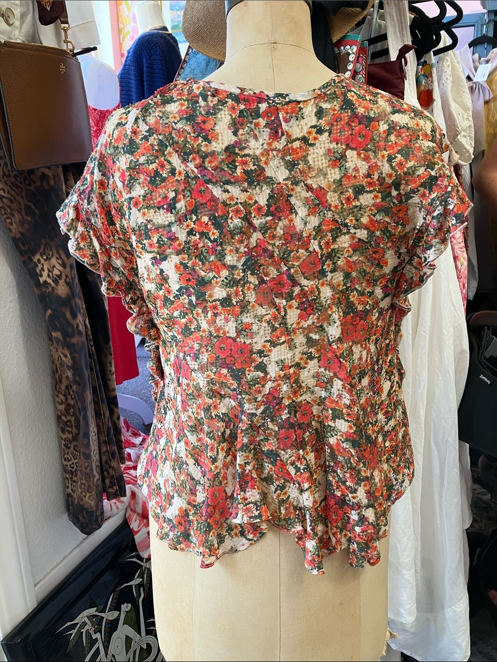 Isabel Marant Fliren Spring Flower Blouse Orange Cream Silk Blend Size 38 Medium - Picture 4 of 10